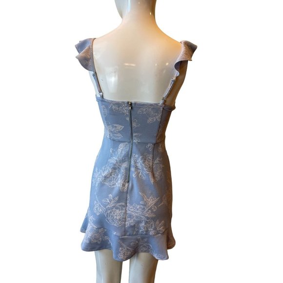 Material Girl Womens Floral Mini Dress Built-in Bra Backless Blue White SZ Small - Picture 5 of 9